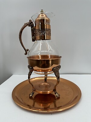#ad Vintage Princess House Copper and Brass Tea Coffee Carafe Pot W Stand Tray Rare $40.00