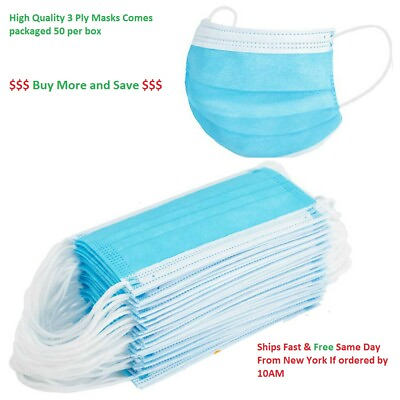 #ad 100 Face Masks Disposable Filter Protective 3 Ply Adult Surgical Mask Elastic $18.95