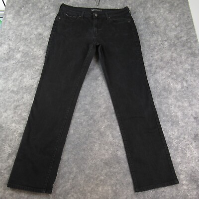 #ad Levis Jeans Womens 14 Long Black 505 Straight Leg American Dark Stretch Denim $19.95