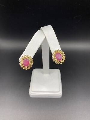 #ad Polki Diamond Ruby 14k Gold Plated Over Sterling Earrings 4.50 ctw Jewelry Gift $52.00