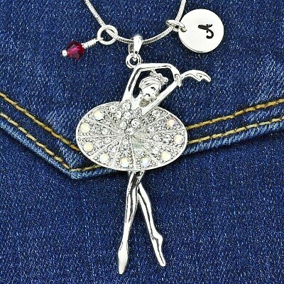 #ad Ballerina Personalized Pendant Letter Initial Birthstone Charm Custom Necklace $35.00