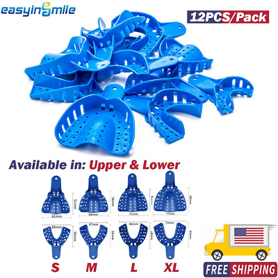 #ad Dental Impression Trays Plastic Perforated 12PC Upper Lower S M L XL Easyinsmile $18.71