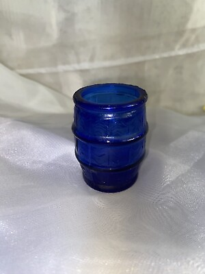 #ad UNIQUE Blue Glass Barrel Mini Jar 2quot; Height #F47 $10.94