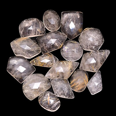 #ad Natural Golden Rutilated Quartz Flat Back Loose Gemstones Rose Cut Lot 11mm 17mm $39.19