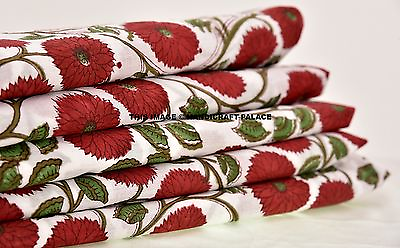 #ad Indian 5 Yard Hand Block Print Floral Cotton Fabric Block Print Dress Material $36.99