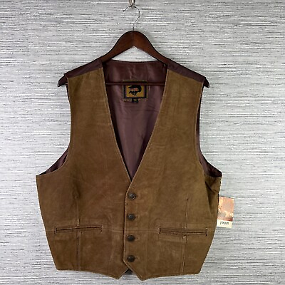 #ad VINTAGE Leather Vest Mens Large Brown Leather Western Suede Fox Run Cowboy NEW $28.88