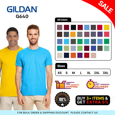 #ad Gildan G640 Mens Short Sleeve Plain Softstyle Ringspun Cotton Jersey T Shirt $16.00