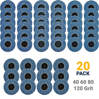#ad 20PCS 2 inch Zirconia Roll Lock Flap Sanding Disc 40 60 80 120 Grit Die Grinder $21.99