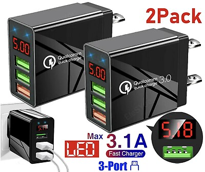 #ad 3 Port 3.1A USB Quick Charger 15W w LED Display 2 Pack $8.25