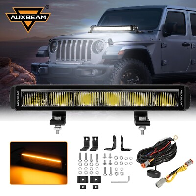 #ad AUXBEAM 12quot; Single Row Slim 68W LED Light Bar Amber White DRL Offroad LampWire $110.99