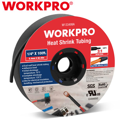 #ad WORKPRO 100 FT 1 4quot; Heat Shrink Tubing Dual Wall Adhesive Lined Tubing 3:1 Ratio $32.99