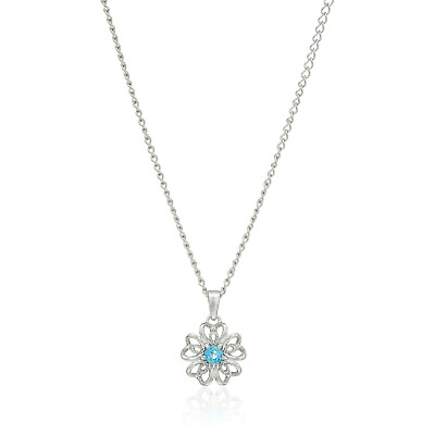 #ad Pinctore Sterling Silver Swiss Blue Topaz Black Flower Pendant Necklace 18quot; $18.91