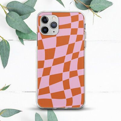 #ad Wavy Checkered Red Pink Retro Case For iPhone 7 8 X SE 11 12 13 14 15 Pro Max XR $13.49
