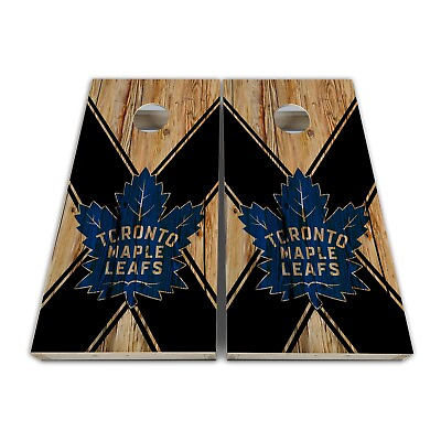 #ad Stained Wood Toronto Maple Leafs Cornhole Board Wrap LAMINATED Vinyl Skins Set $59.99