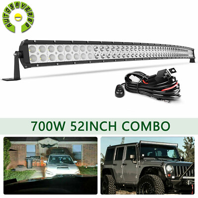 52inch 700W Curved LED Light Bar Offroad Driving Lamp Truck Wiring Harness Kit $45.90