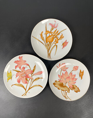 #ad 3 Vintage Floral Butterfly Art Plates Made In Japan 6.5quot;d $14.99