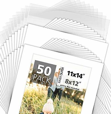 #ad Pack of 50 11x14 for 8x12 White Photo Picture Mats with Backing Boards Clear Bag $76.98