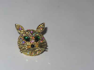 #ad Vintage Rhinestone Cat Brooch Pin Jewelry A114 $8.99