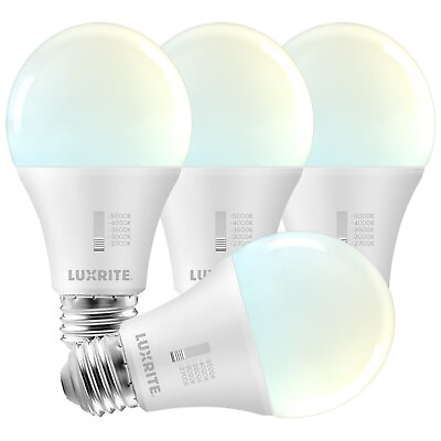 #ad Luxrite A19 LED Light Bulb 5CCT Dimmable 1100LM 11W E26 ETL 4 Pack $22.95
