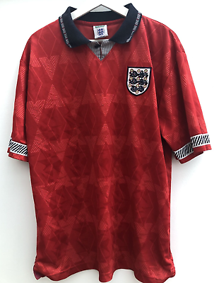 #ad ENGLAND Retro 1990 Away Football Shirt Score Draw Red Short Sleeve Mens Large L GBP 19.95