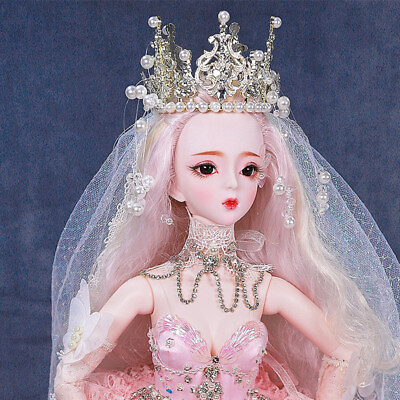 #ad 60cm BJD Doll 1 3 Girl Dolls Full Set Outfits Pink Wedding Dress Princess Gift $274.80