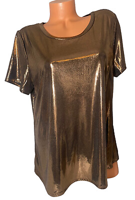 #ad Torrid Liquid Shine Short Sleeve Tee Metallic Bronze Size 1X EUC $12.95