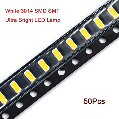 #ad 50Pcs 3014 SMD SMT LED#x27;s White Ultra Bright LED Lamp Emitting Diode $2.79