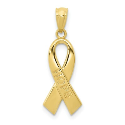 #ad Real 10kt Yellow Gold Gold Polished Hope Ribbon Pendant $79.49