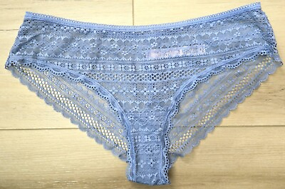 #ad Victoria#x27;s Secret Blue Stretch Sheer Crochet Lace Mesh Cheeky Panties M $9.99