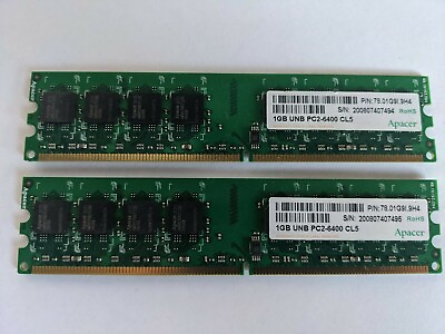 #ad Apacer 2GB kit 2x1GB PC2 6400 CL5 DDR2 RAM Memory 78.01G9I.9H4 Free Shipping AU $17.98