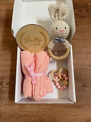 #ad Baby Shower Gift Set Rattle Swaddle Teether amp; Milestone Card. $20.00