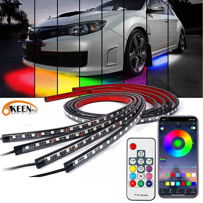 #ad 4pcs RGB Dreamcolor Underglow LED Kit Underbody Car Neon Music Strip Lights $46.91