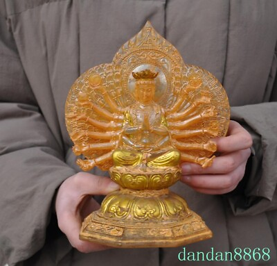 #ad 8quot; Crystal Gilt Thousand hands tangseng Ksitigarbha jizo Monk Bodhisattva statue $295.00