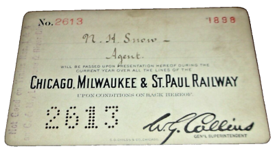 #ad 1898 MILWAUKEE ROAD MILW EMPLOYEE PASS #2613 $75.00