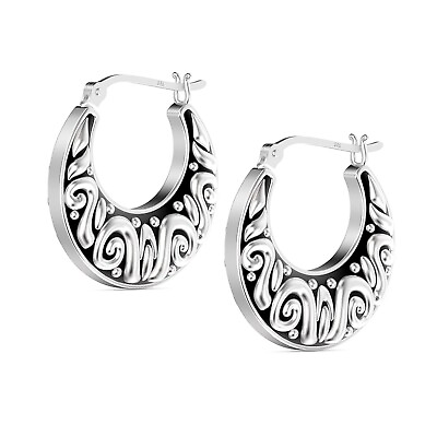 #ad 925 Sterling Silver Light Weight Filigree Hoop Earrings for Women Black Friday $24.99