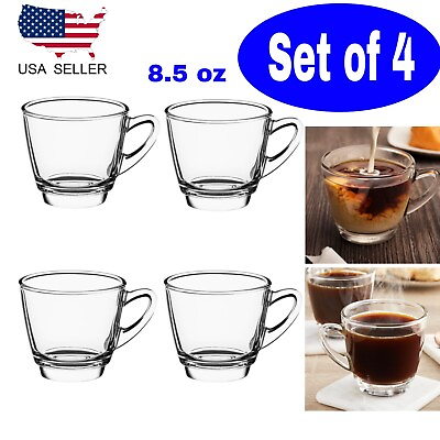 #ad Set of 4 Glass Coffee Cups Mugs with Handle Perfect for Latte Tea 8.5 OZ $15.95