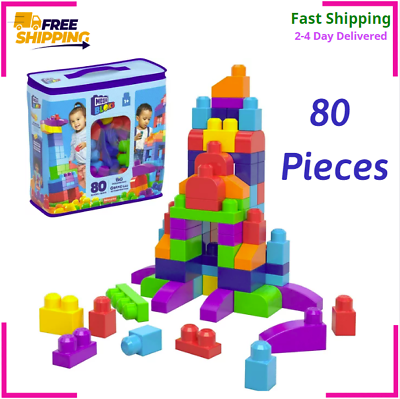 #ad MEGA BLOKS Big Building Bag Toy Block Set 80 Blocks Blue for Child 1Y $15.03
