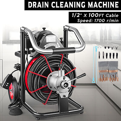 #ad 100#x27; x 1 2quot; Drain Cleaner 550W Electric Sewer Snake Cleaning Machine W Cutters $409.90