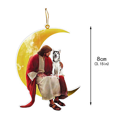 #ad Nativity Christmas Tree Hanging Ornament Dog and Jesus Sitting on The Moon New $7.89