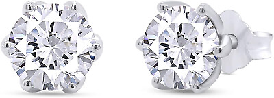 #ad 2ct Lab Created 6.5MM Moissanite 6 Prong Solitaire Stud Earrings Sterling Silver $64.73