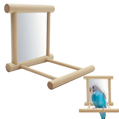 #ad New Bird Mirror With Perch Parrot Wood Perches Cage Swing Toy Parakeet Cockatiel $10.04