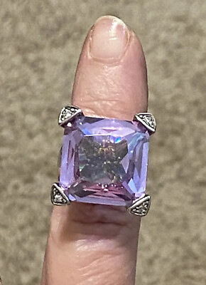 #ad STERLING PURPLE CRYSTAL amp; CZ STATEMENT RING Size 6.25 $33.99