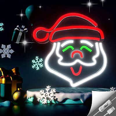 #ad Christmas Santa Claus Neon Sign Lights Red White Led Night Light Acrylic Boar... $37.49