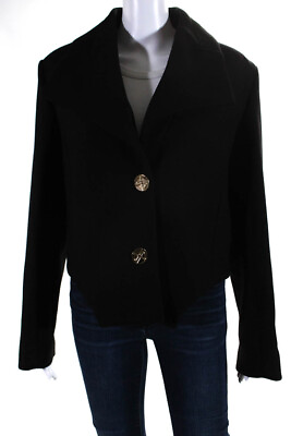 #ad Patou Women#x27;s Collar Long Sleeve Hi Lo Hem Button Down Line Jacket Black Size 40 $408.00