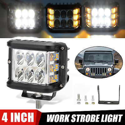 4 Inch LED Pods Work Light Bar White Amber Strobe Lamp Shooter For ATV SUV Truck $18.98