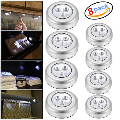 8 PCS 3 LED Touch Push On Off Light Self Stick On Click Battery Operated Lights $12.95