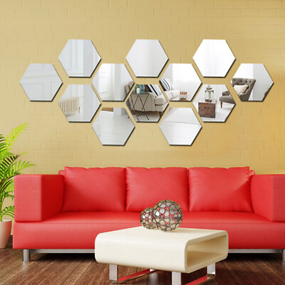 #ad 12Pcs Mirror Wall Stickers DIY Hexagon Vinyl Removable Decal Home Decorations AU $4.94