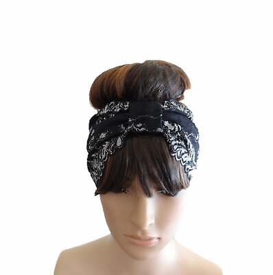 #ad Grey Black Headband. Lace Head Wrap. Hairband. Hair Wrap. Handmade Head Piece. $8.99