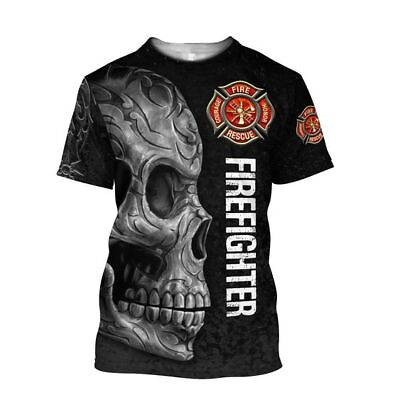 #ad SALE Firefighter Crazy Skull All Over Print T Shirts Sizes S 5XL $30.90