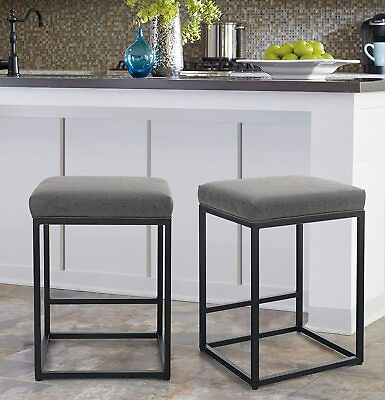 24#x27;#x27; Bar Stools Set of 2 Backless Counter Height PU Leather Bar Chairs Gray $108.99